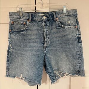 MNG Longline Denim Cutoff Shorts – Light Vintage Blue